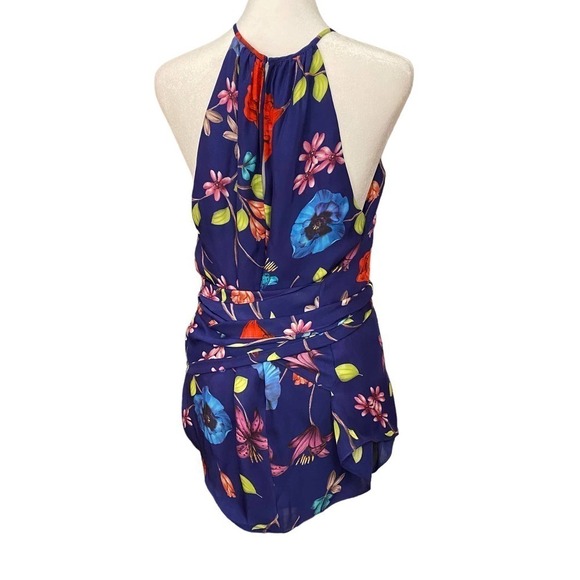Parker Blue silk Halter Neck Front Tie Waist Floral Tank Top Womens Size Medium - Picture 8 of 11